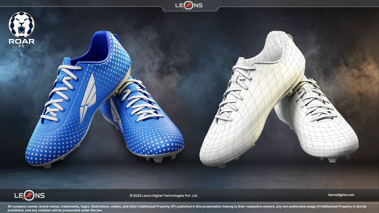 AAA 3D Football Boots Wireframe Game Art Asset - Leons Digital